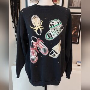 Black Vintage Embellished Sneaker Sweatshirt